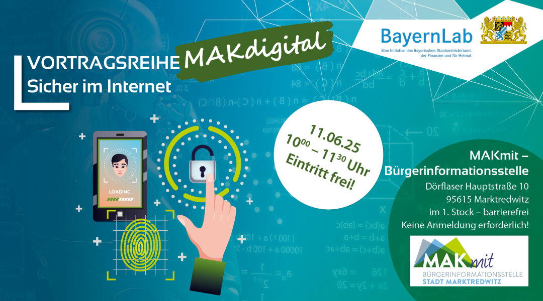 Termingrafik für Vortragsreihe MAKdigital am 11.06., 10.00 - 11.30 Uhr, Sicher im Internet